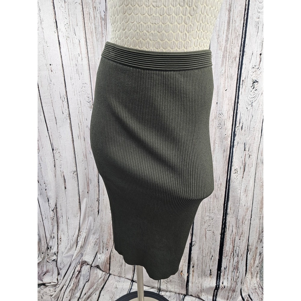 Michael Kors Womens Green Ribbed Knit Midi Pencil Skirt Size Small Olive Drab